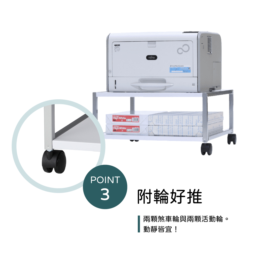 High WhiteHigh WhitePOINT3附輪好推兩顆煞車輪與兩顆活動輪。